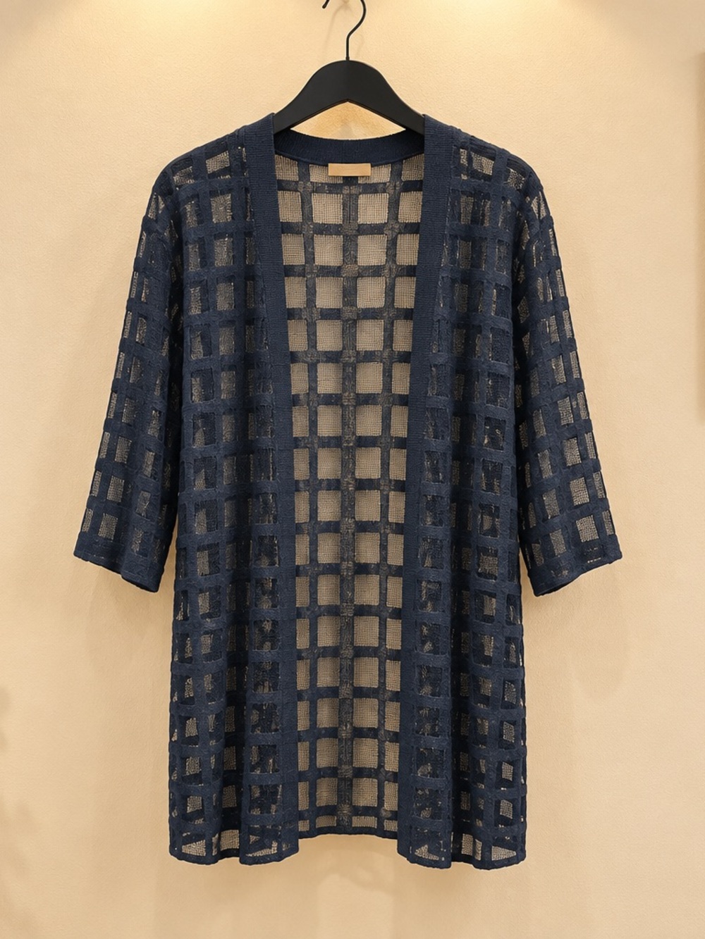 Navy Grid Mesh Swim Cover-Up Cardigan